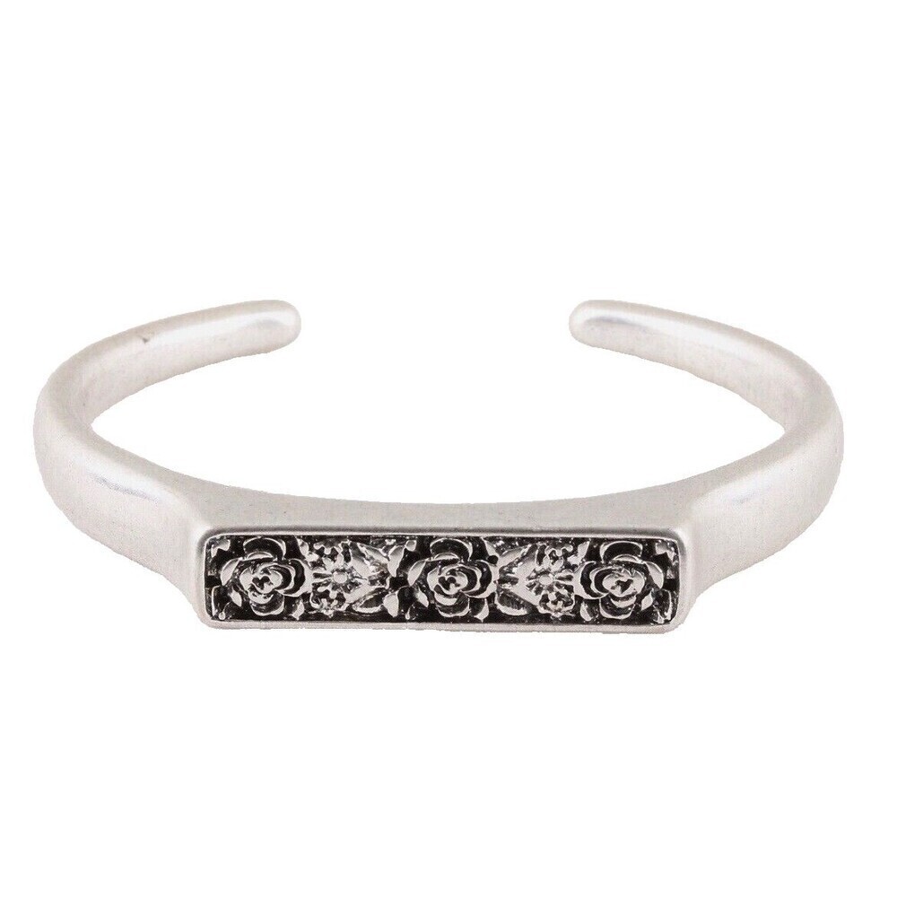 LUCKY BRAND SILVERTONE RAISED CUTOUT FLOWER DESIGN CUFF BRACELET SIGNED